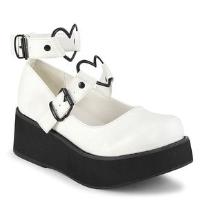 White Platform Demonias with heart buckles